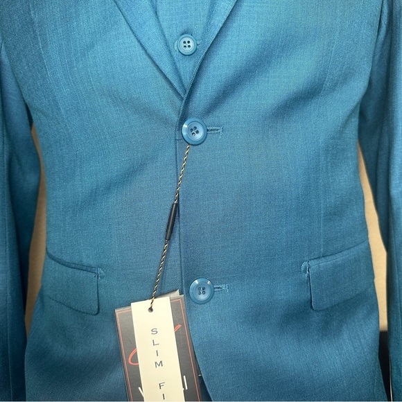 Mens Vitali Three Piece Suit Vested M3090-COLBY Teal Slim Fit - Picture 2 of 11